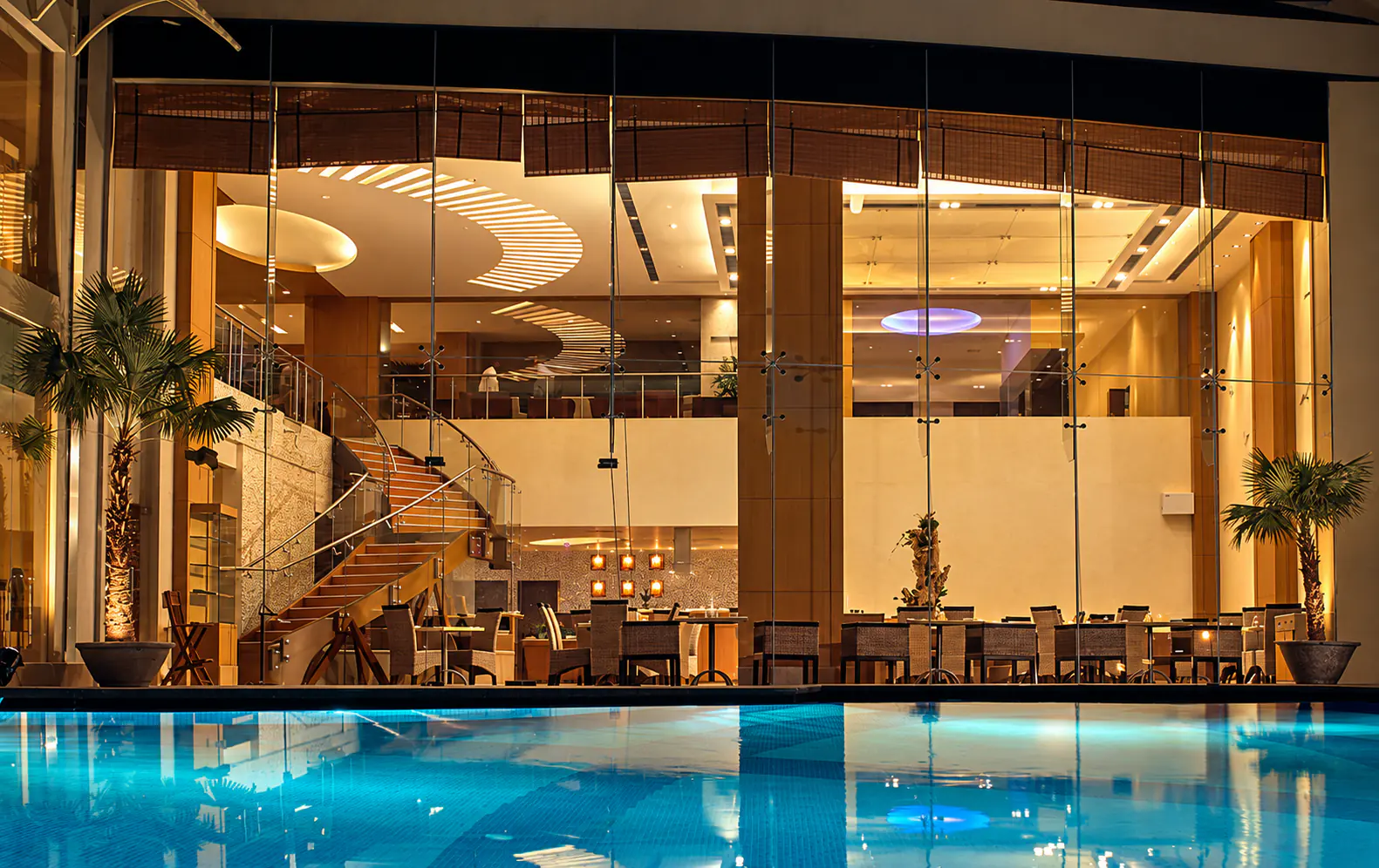 Ithaca by the pool at night